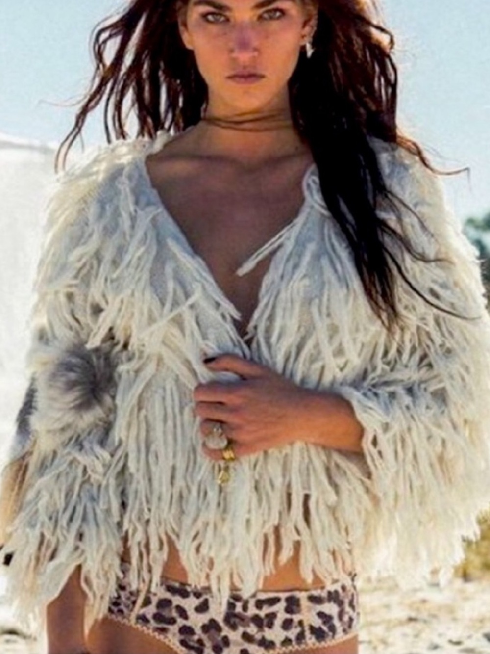 Spell Collective Wolf Clan Fringe Cardigan in Cream